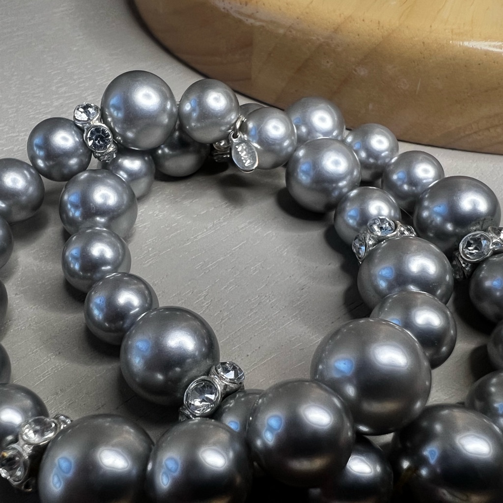 Rmn Pair Of Silver Faux Pearl And Rhinestone Stretch Bracelets 12$